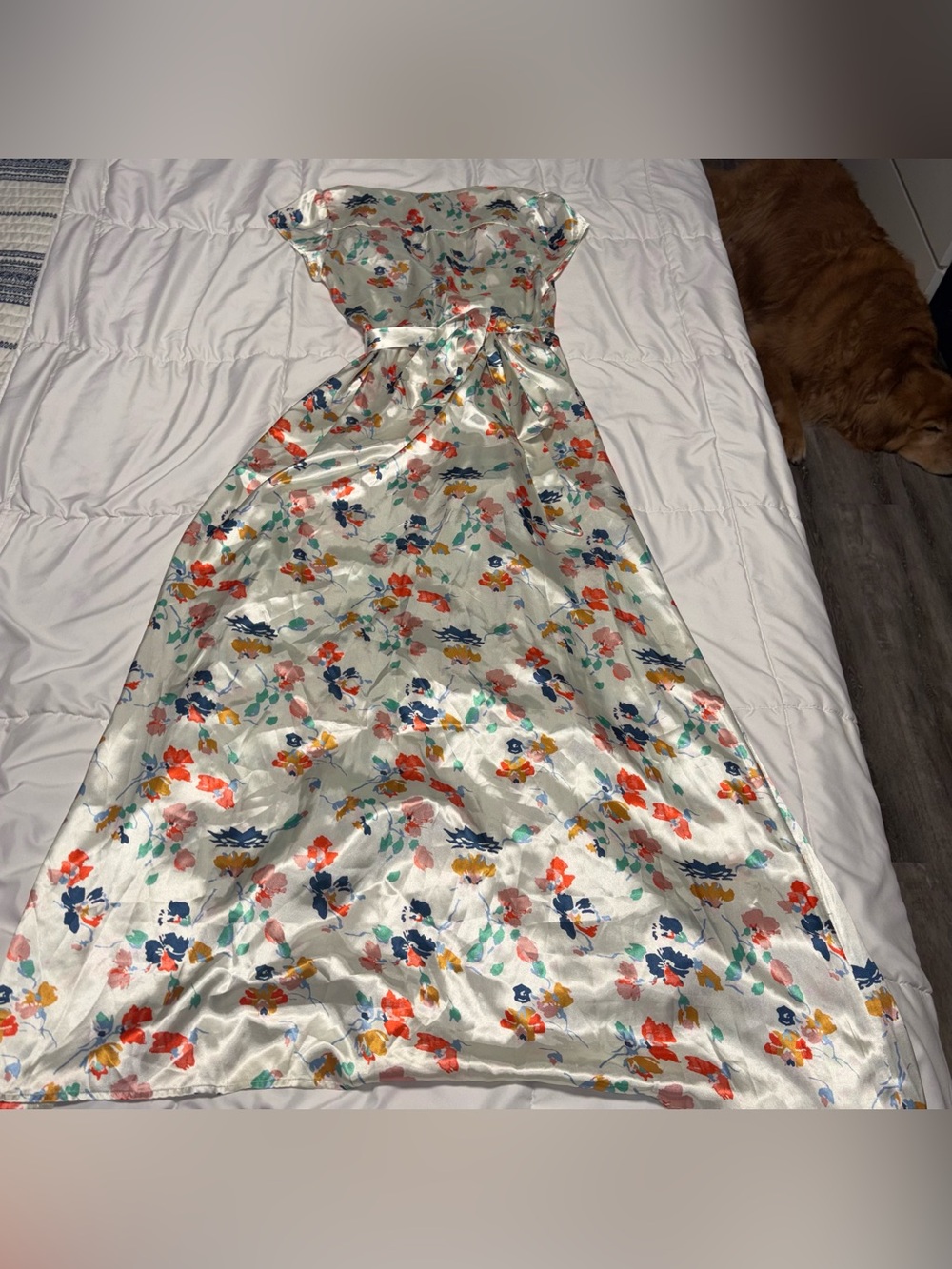 TULAROSA Maxi Adjustable Wrap Dress Bloom XL Satin Silky Floral Short Sleeve - Picture 8 of 8